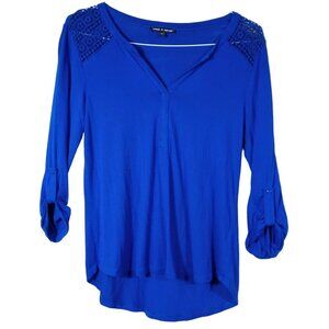 Cable & Gauge Womens Royal Blue V Neck Blouse Size Medium